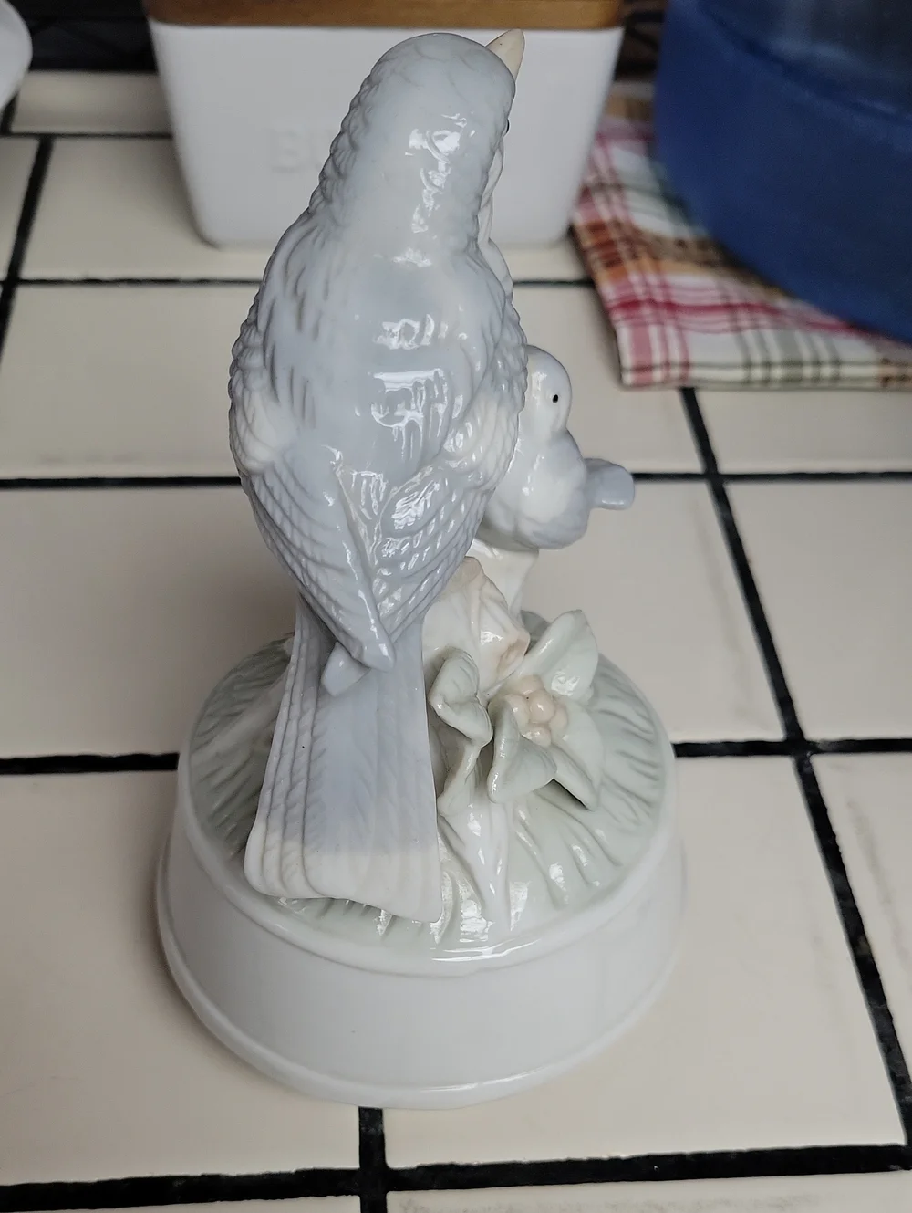 Vintage Porcelain Bird Music Box - Pale Gray and White Decorative Accent